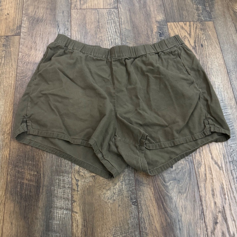 Madewell Women Olive Green Elastic Waist Pull On Shorts Size L Cotton Viscose